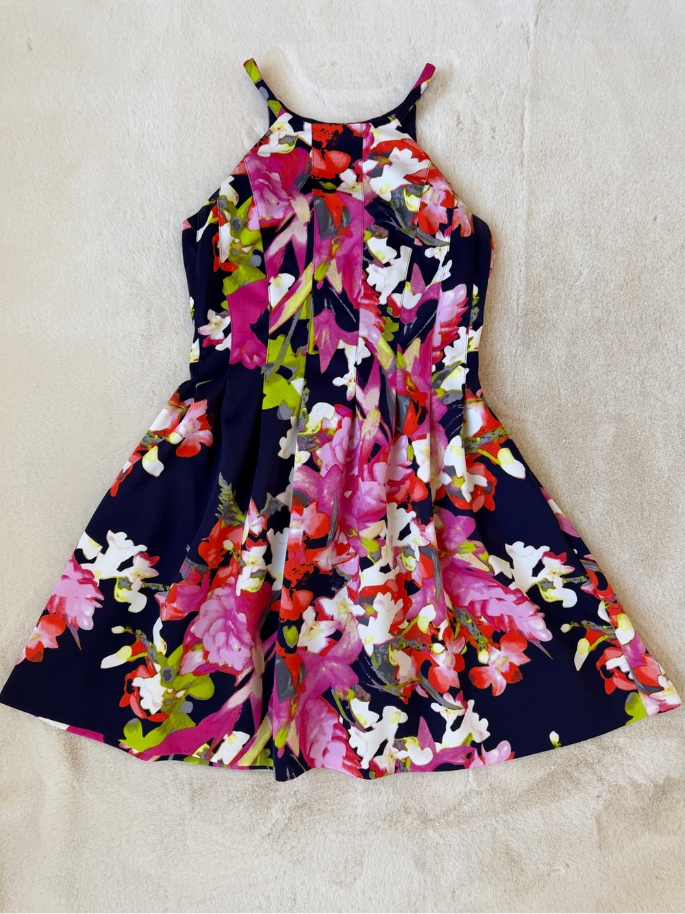Vince Camuto Navy Floral Halter Dress Pink Green White Flowers Size 8 Like New